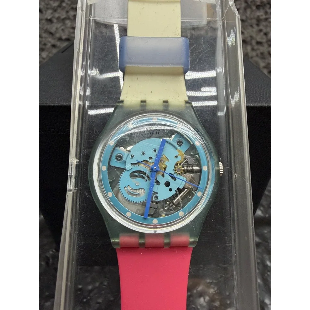 Swatch Varigotti GL118 Silicon Wrist Watch 34mm Skeleton Dial Unisex w/ Case